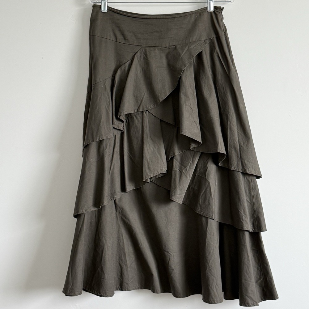 Khaki Green Skirt Cabincore Pirate Woman 8 Peasant Boho Western Cowgirl
